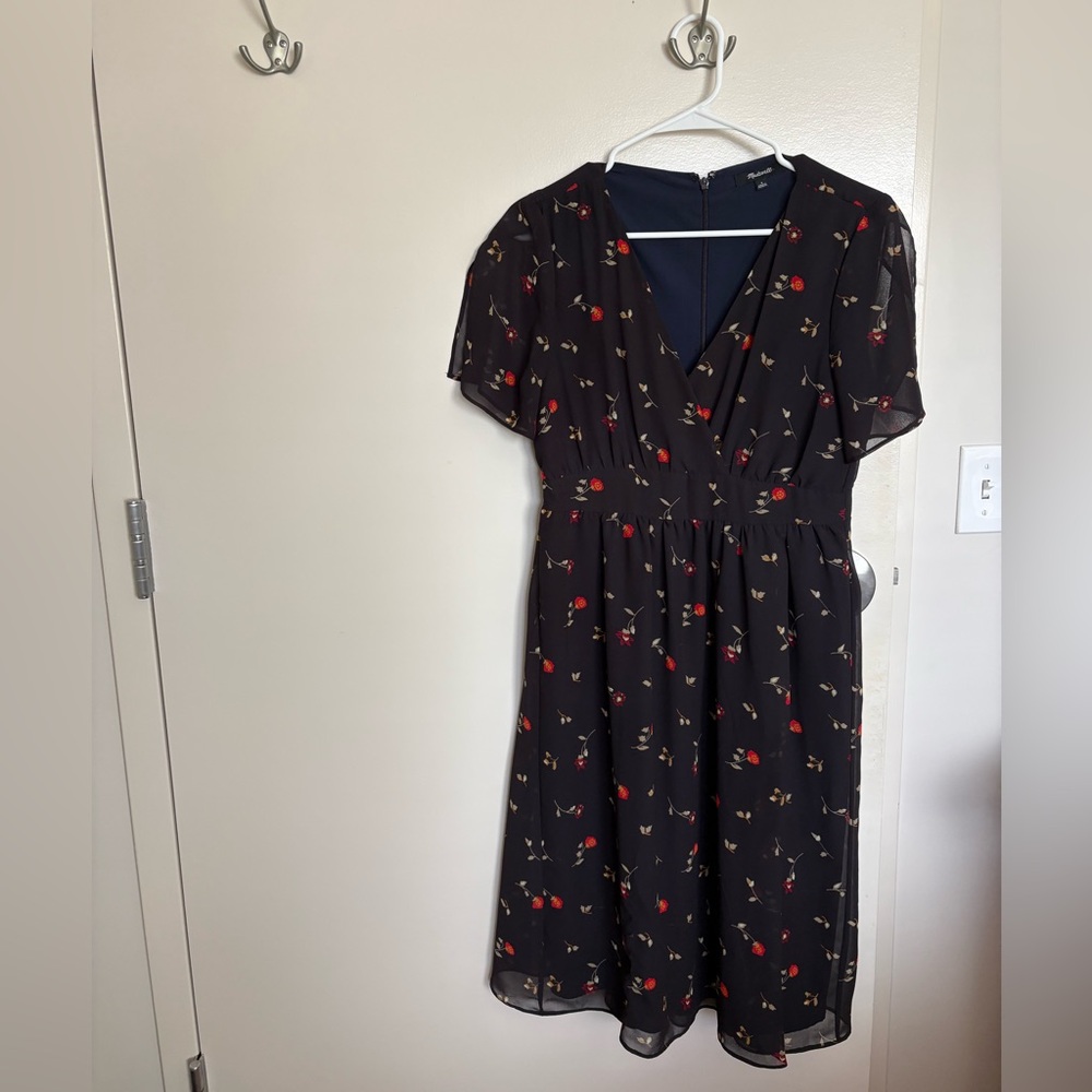 Madewell Black Dress with Red Floral Pattern